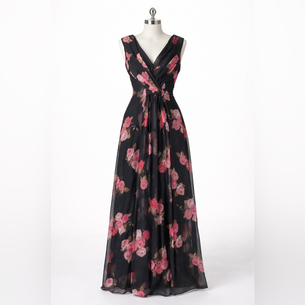 NWT Vintage Scott McClintock Black Floral Maxi Dress Pink Roses Romantic 90s | 8